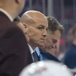 Apr 5, 2026; New York, New York, USA; Washington Capitals head coach Spencer Carbery watches his team from the bench during the third period against the New York Rangers at Madison Square Garden.