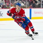 Sep 19, 2026; Montreal, Quebec, CAN; Montreal Canadiens right wing Ivan Demidov (93) plays the puck against the Toronto Maple Leafs during the second period at Bell Centre.
