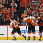Philadelphia Flyers first-line center from last night exits preseason game after hard hit