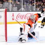 Sep 22, 2026; Boston, Massachusetts, USA; Philadelphia Flyers goaltender Dan Vladar (80) makes a save during the first period against the Boston Bruins at TD Garden.