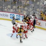 Sidney Crosby Albert Johansson scrum Penguins vs Red Wings preseason