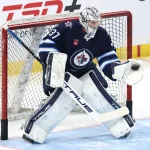 Dec 14, 2024; Winnipeg, Manitoba, CAN; Winnipeg Jets goaltender Connor Hellebuyck (37) warms up before a game against the Montreal Canadiens at Canada Life Centre.