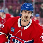 Sep 19, 2026; Montreal, Quebec, CAN; Montreal Canadiens left wing Chris Kreider (22) looks on during warm-up before the game against the Toronto Maple Leafs at Bell Centre.