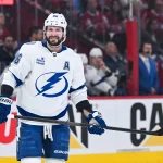 Apr 26, 2026; Montreal, Quebec, CAN; Tampa Bay Lightning right wing Nikita Kucherov (86) smirks against the Montreal Canadiens during the second period in game four of the first round of the 2026 Stanley Cup Playoffs at Bell Centre.