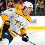 Multiple waiver claims were confirmed just days before roster deadline Apr 12, 2025; Las Vegas, Nevada, USA; Nashville Predators defenseman Andreas Englund (8) warms up before a game against the Vegas Golden Knights at T-Mobile Arena.