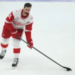 Mar 31, 2026; Pittsburgh, Pennsylvania, USA; Detroit Red Wings center Dylan Larkin (71) warms up before a game against the Pittsburgh Penguins at PPG Paints Arena.