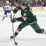 May 9, 2026; Saint Paul, Minnesota, USA; Minnesota Wild right wing Vladimir Tarasenko (91) shoots against the Colorado Avalanche in the second period of game three of the second round of the 2026 Stanley Cup Playoffs at Grand Casino Arena.