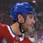 22 septembre 2025; Montréal, Québec, Canada; l'attaquant des Canadiens de Montréal, Lucas Condotta (82), patine durant l'échauffement avant le match contre les Penguins de Pittsburgh au Centre Bell.