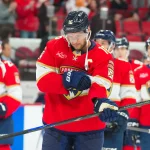 Sep 22, 2026; Raleigh, North Carolina, USA; Florida Panthers center Aleksander Barkov (16) comes off the ice after the game against the Carolina Hurricanes at Lenovo Center.