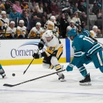 Former Penguins and Sharks winger retires at 33 after 705 NHL games, citing years of injuries Jan 27, 2025; San Jose, California, USA; Pittsburgh Penguins left winger Matt Nieto (83) fights for the puck while defended by San Jose Sharks right wing Barclay Goodrow (23) and center Colin White (16) during the third period at SAP Center at San Jose. Mandatory Credit: David Gonzales-Imagn Images
