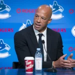 Jun 4, 2026; Vancouver, BC, CANADA; Manny Malhotra speaks during press conference where the Vancouver Canucks introduce Malhotra as their new head coach during a press conference at Rogers Arena.
