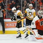Humiliating scene involving fans after Flyers' season opener goes horribly wrong vs. Penguins Sep 30, 2026; Philadelphia, Pennsylvania, USA; Pittsburgh Penguins left wing Nick Robertson (14) celebrates his goal against Philadelphia Flyers goaltender Dan Vladar (80) during the third period at Xfinity Mobile Arena. Mandatory Credit: Eric Hartline-Imagn Images