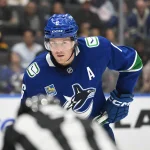Sep 26, 2026; Vancouver, British Columbia, CAN; Vancouver Canucks right wing Brock Boeser (6) ready for the puck drop against the Seattle Kraken during the third period at Rogers Arena.