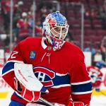 Sep 19, 2026; Montreal, Quebec, CAN; Montreal Canadiens goalie Jacob Fowler (32) looks on during warm-up before the game against the Toronto Maple Leafs at Bell Centre.