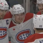 L'attaquant du Canadien de Montréal, Cole Caufield, après avoir compté contre les Penguins de Pittsburgh.