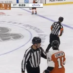 Travis Konecny lets the officials hear it in Philadelphia