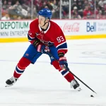 Sep 19, 2026; Montreal, Quebec, CAN; Montreal Canadiens Ivan Demidov right wing (93) plays the puck against the Toronto Maple Leafs during the second period at Bell Centre.