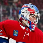19 septembre 2026 ; Montréal, Québec, Canada ; le gardien des Canadiens de Montréal Jacob Fowler (32) observe la situation pendant l'échauffement avant le match contre les Maple Leafs de Toronto au Centre Bell.