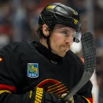 Oct 3, 2026; Vancouver, British Columbia, CAN; Vancouver Canucks forward Brendan Gallagher (7) during a stop in play against the Calgary Flames in the second period at Rogers Arena.