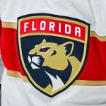 Nov 30, 2023; Montreal, Quebec, CAN; View of a Florida Panthers logo on a jersey worn by a member of the team during warm-up before the game against the Montreal Canadiens at Bell Centre.