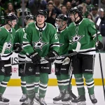 Former Wild and Penguins defenseman announces retirement after 748 NHL games Jan 24, 2025; Dallas, Texas, USA; Dallas Stars center Wyatt Johnston (53) and left wing Jason Robertson (21) and defenseman Matt Dumba (3) and defenseman Lian Bichsel (6) celebrates a goal during the game between the Dallas Stars and the Vegas Golden Knights at the American Airlines Center. Mandatory Credit: Jerome Miron-Imagn Images