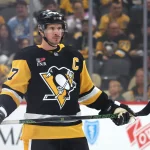 Oct 5, 2026; Pittsburgh, Pennsylvania, USA; Pittsburgh Penguins center Sidney Crosby (87) looks on before the opening face-off against the Winnipeg Jets at PPG Paints Arena.