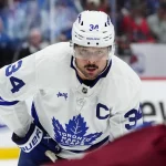 Oct 10, 2026; Denver, Colorado, USA; Toronto Maple Leafs center Auston Matthews (34) during the third period against the Colorado Avalanche at Ball Arena.