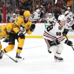 Connor Bedard's status takes an unexpected turn ahead of Blackhawks-Penguins game Jan 29, 2026; Pittsburgh, Pennsylvania, USA; Chicago Blackhawks center Connor Bedard (98) skates with the puck ahead of Pittsburgh Penguins center Tommy Novak (18) and center Evgeni Malkin (71) during the second period at PPG Paints Arena. Mandatory Credit: Charles LeClaire-Imagn Images
