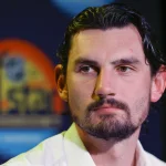 Feb 3, 2023; Sunrise, Florida, USA; Winnipeg Jets goaltender Connor Hellebuyck (37) talks to the media after the 2023 NHL All-Star Skills Competition at FLA Live Arena.