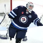 Apr 6, 2026; Winnipeg, Manitoba, CAN; Winnipeg Jets goaltender Connor Hellebuyck (37) warms up before a game against the Seattle Kraken at Canada Life Centre.
