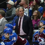 Oct 10, 2026; Denver, Colorado, USA; Colorado Avalanche head coach Jared Bednar during the first period against the Toronto Maple Leafs at Ball Arena.