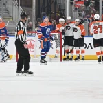 Inside source has Oilers linked to star Flyers forward in blockbuster trade rumour Jan 3, 2026; Edmonton, Alberta, CAN; Philadelphia Flyers right winger Matvei Michkov (39), defenseman Cam York (8) and right winger Bobby Brink (10) celebrate after a goal as Edmonton Oilers goalie Calvin Pickard (30) and defenseman Spencer Stastney (24) look on during the first period at Rogers Place. Mandatory Credit: Walter Tychnowicz-Imagn Images