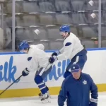 Gavin McKenna battles Auston Matthews in competitive Maple Leafs practice clip