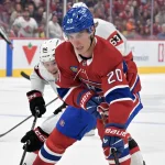 Martin St-Louis effectue une annonce et le sort de Juraj Slafkovsky est maintenant connu pour demain 26 septembre 2026 ; Montréal, Québec, Canada ; L\'attaquant des Canadiens de Montréal, Juraj Slafkovsky (20), joue le palet face aux Sénateurs d\'Ottawa au cours de la deuxième période au Centre Bell.