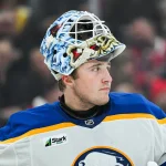 New York Rangers set their sights on new goaltending trade target Oct 13, 2026; Montreal, Quebec, CAN; Look on Buffalo Sabres goalie Ukko-Pekka Luukkonen (1) with his helmet up against the Montreal Canadiens during the second period at Bell Centre.