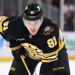 Apr 26, 2026; Boston, Massachusetts, USA; Boston Bruins defenseman Nikita Zadorov (91) gets set for a face-off during the third period in game four of the first round of the 2026 Stanley Cup Playoffs against the Buffalo Sabres at TD Garden.