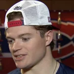 L'attaquant du Canadien de Montréal, Cole Caufield, en entrevue sur les ondes de Sportsnet.
