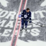 Oct 17, 2026; Toronto, Ontario, CAN; Toronto Maple Leafs defenseman Morgan Rielly (44) skates during warm up before a game against the New York Islanders at Scotiabank Arena.