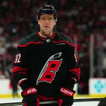Evgeny Kuznetsov suffering family tragedy after the death of his father May 16, 2024; Raleigh, North Carolina, USA; Carolina Hurricanes center Evgeny Kuznetsov (92) looks on against the New York Rangers during the first period in game six of the second round of the 2024 Stanley Cup Playoffs at PNC Arena.