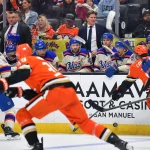 Oct 7, 2026; Anaheim, California, USA; Edmonton Oilers head coach Mike Babcock watches game action against the Anaheim Ducks during the second period at Honda Center.