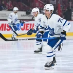 Sep 25, 2025; Montreal, Quebec, CAN; Toronto Maple Leafs forward Vinni Lettieri (71) skates during warm-up before the game against the Montreal Canadiens at Bell Centre.