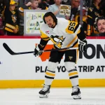 Oct 16, 2026; Denver, Colorado, USA; Pittsburgh Penguins defenseman Erik Karlsson (65) before the game against the Colorado Avalanche at Ball Arena.