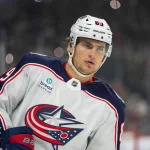 Oct 18, 2026; Saint Paul, Minnesota, USA; Columbus Blue Jackets left wing Matthew Knies (89) skates during warmups against the Minnesota Wild in the third period at Grand Casino Arena.