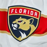 Nov 30, 2023; Montreal, Quebec, CAN; View of a Florida Panthers logo on a jersey worn by a member of the team during warm-up before the game against the Montreal Canadiens at Bell Centre.