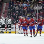 A Quinton Byfield blockbuster trade proposal to the Canadiens has Montreal fans divided Dec 7, 2023; Montreal, Quebec, CAN; Los Angeles Kings forward Quinton Byfield (55) celebrates with teammates after scoring a goal against the Montreal Canadiens during the second period at the Bell Centre. Mandatory Credit: Eric Bolte-USA TODAY Sports