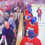 Réaction de l'entraîneur-chef Martin St-Louis, au banc du Canadien de Montréal, après le but inscrit par Juraj Slafkovsky.
