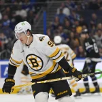 Apr 4, 2026; Tampa, Florida, USA; Boston Bruins defenseman Nikita Zadorov (91) skates during the second period against Tampa Bay Lightning at Benchmark International Arena.