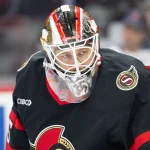 Oct 15, 2026; Ottawa, Ontario, CAN; Ottawa Senators goalie Linus Ullmark (35) follows the action in the second period against the New York Islanders at the Canadian Tire Centre