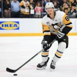 Oct 19, 2026; Salt Lake City, Utah, USA; Pittsburgh Penguins center Ben Kindel (81) warms up before a game against the Utah Mammoth at Delta Center.
