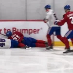 Séquence lors de l'entraînement du Canadien de Montréal, en direct de Brossard.